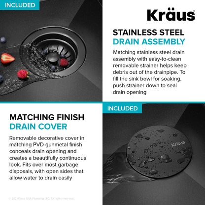 KRAUS Kore Workstation 23" Undermount Kitchen Sink in 16 Gauge PVD Gunmetal - KWU1111-23-PGM