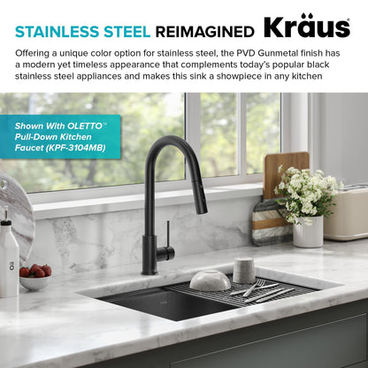 KRAUS Kore Workstation 23" Undermount Kitchen Sink in 16 Gauge PVD Gunmetal - KWU1111-23-PGM