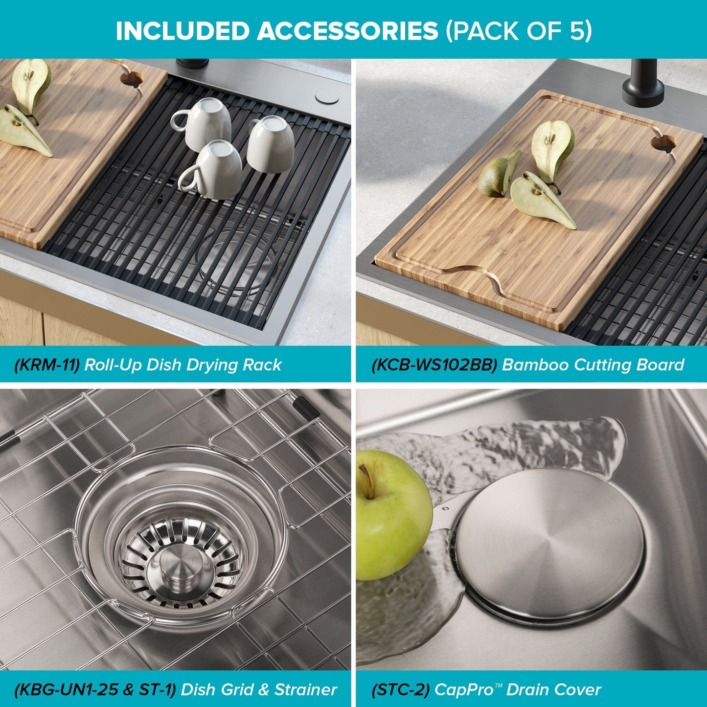 KRAUS Kore Workstation 25" Drop-In or Undermount 16 Gauge Kitchen Sink with Accessories - KWT311-25