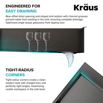 KRAUS Kore Workstation 33" Drop-In 16 Gauge Single Bowl Kitchen Sink in PVD Gunmetal