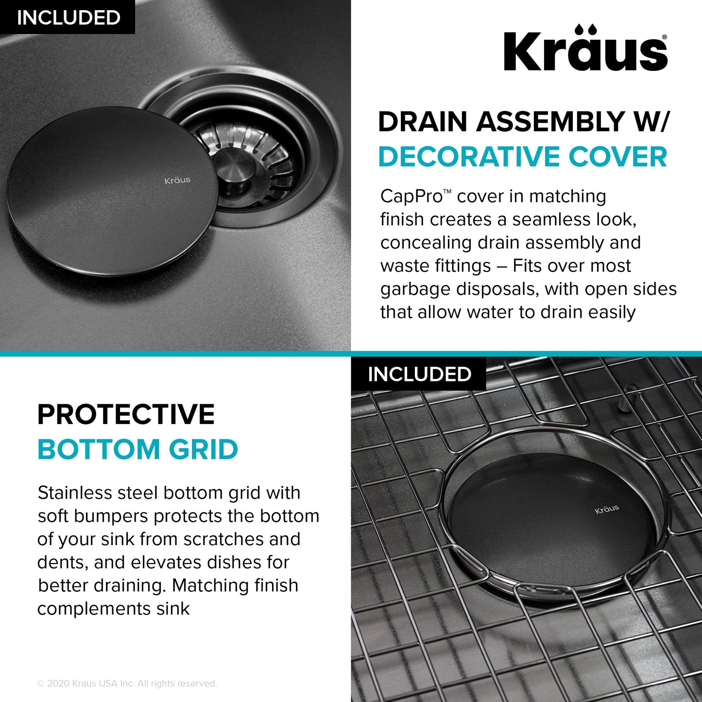 KRAUS Kore Workstation 33" Drop-In 16 Gauge Single Bowl Kitchen Sink in PVD Gunmetal