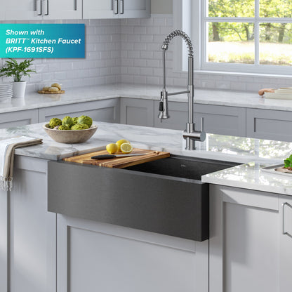 KRAUS Kore Workstation 33" Farmhouse Modern Flat Apron Front 16 Gauge Single Bowl Kitchen Sink in PVD Gunmetal - KWF410-33/PGM
