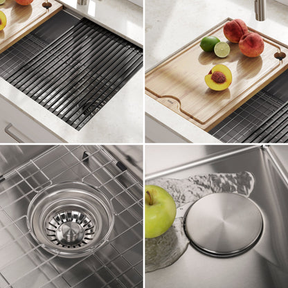 KRAUS Kore Workstation 33" Undermount 16 Gauge Double Bowl Stainless Steel Kitchen Sink with Accessories - KWU112-33