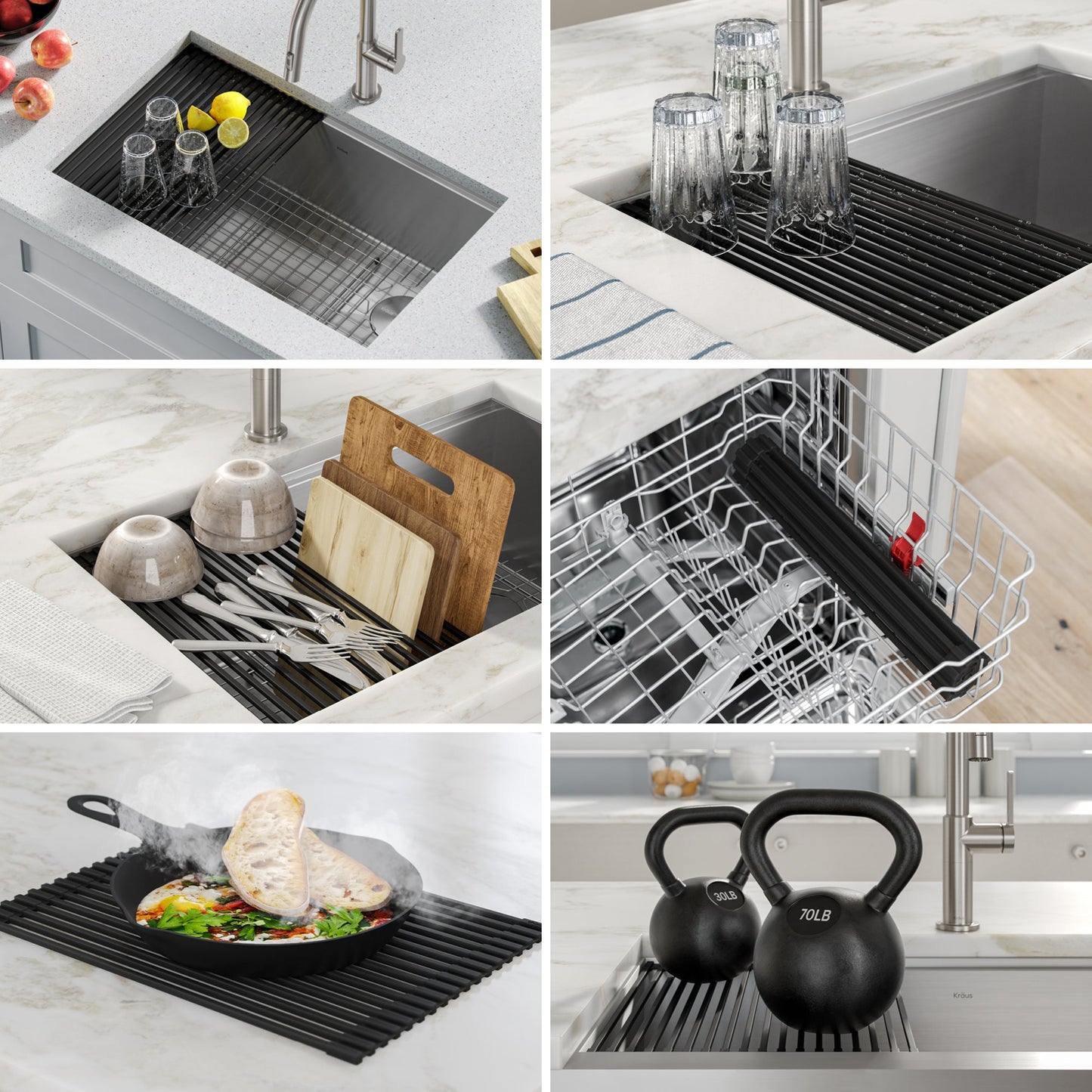 KRAUS Kore Workstation 33" Undermount 16 Gauge Double Bowl Stainless Steel Kitchen Sink with Accessories - KWU112-33