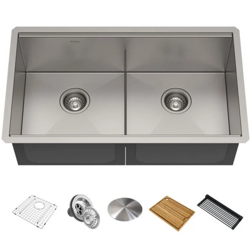 KRAUS Kore Workstation 33" Undermount 16 Gauge Double Bowl Stainless Steel Kitchen Sink with Accessories - KWU112-33