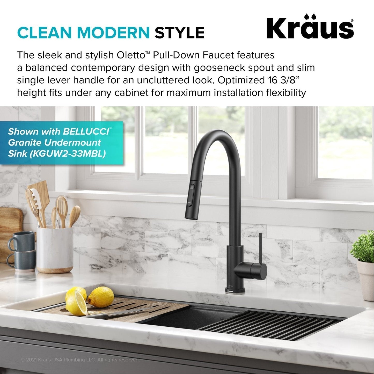 KRAUS Oletto Contemporary Single-Handle Touch Activated with Pull Down Sprayer in Matte Black