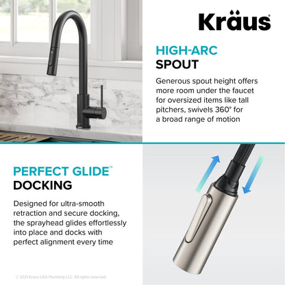 KRAUS Oletto Contemporary Single-Handle Touch Activated with Pull Down Sprayer in Matte Black