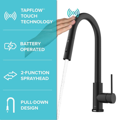 KRAUS Oletto Contemporary Single-Handle Touch Activated with Pull Down Sprayer in Matte Black