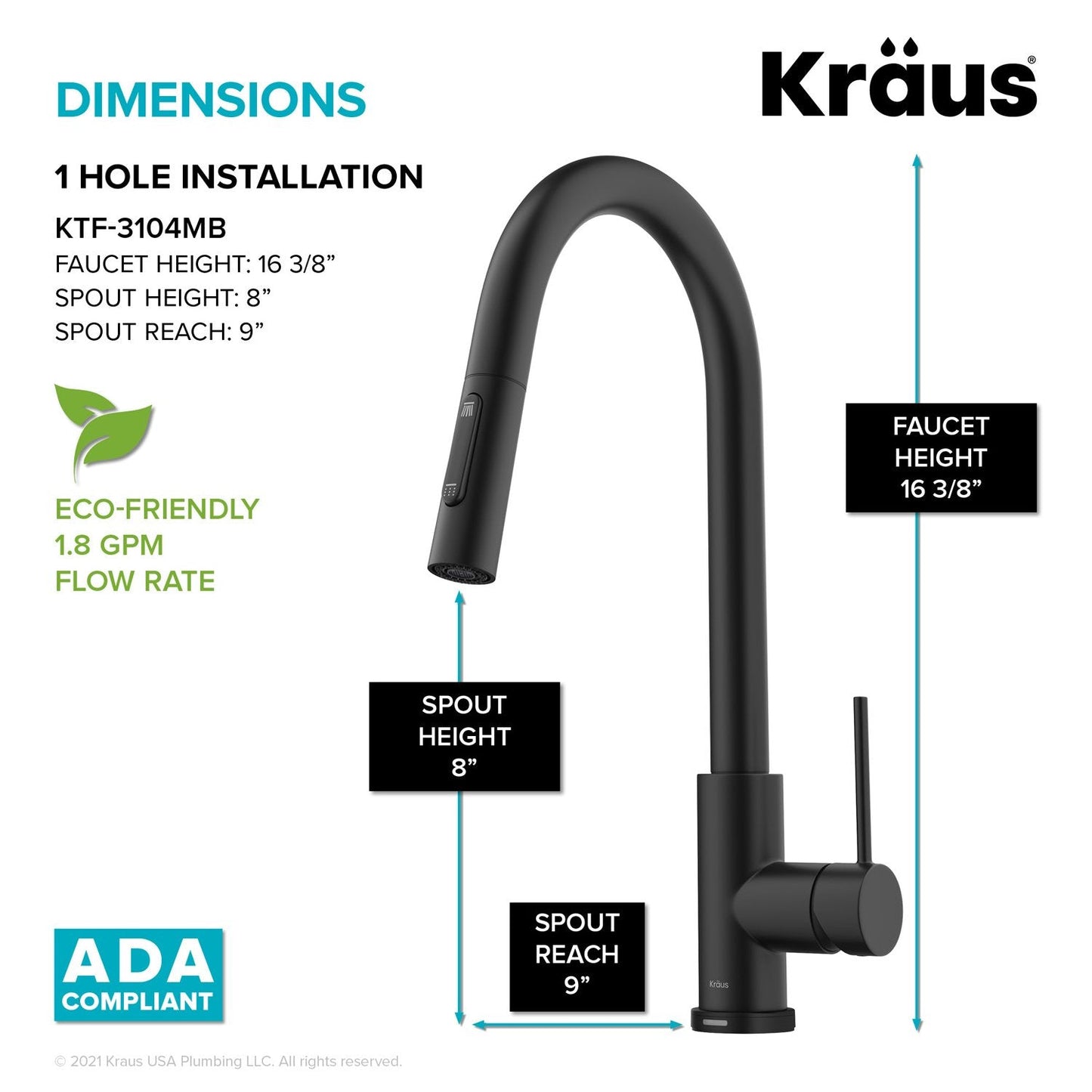 KRAUS Oletto Contemporary Single-Handle Touch Activated with Pull Down Sprayer in Matte Black