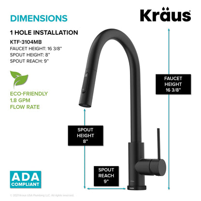 KRAUS Oletto Contemporary Single-Handle Touch Activated with Pull Down Sprayer in Matte Black