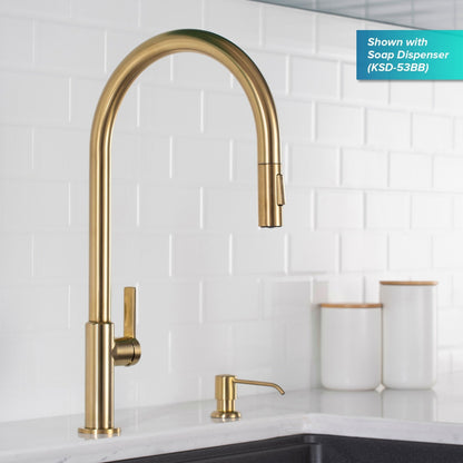 KRAUS Oletto High-Arc Single Handle Pull-Down Kitchen Faucet in Brushed Brass - KPF-2821BB