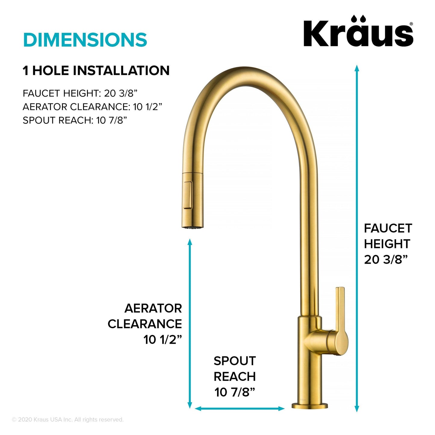 KRAUS Oletto High-Arc Single Handle Pull-Down Kitchen Faucet in Brushed Brass - KPF-2821BB