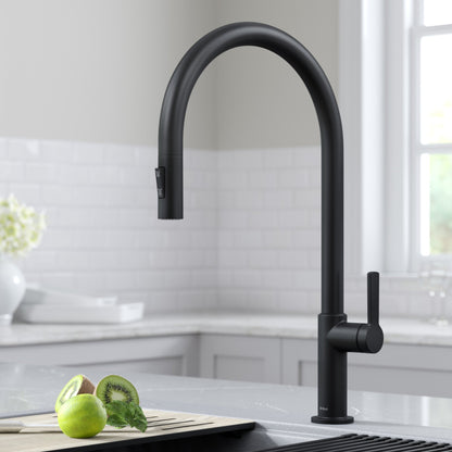 KRAUS Oletto High-Arc Single Handle Pull-Down Kitchen Faucet in Matte Black - KPF-2821MB