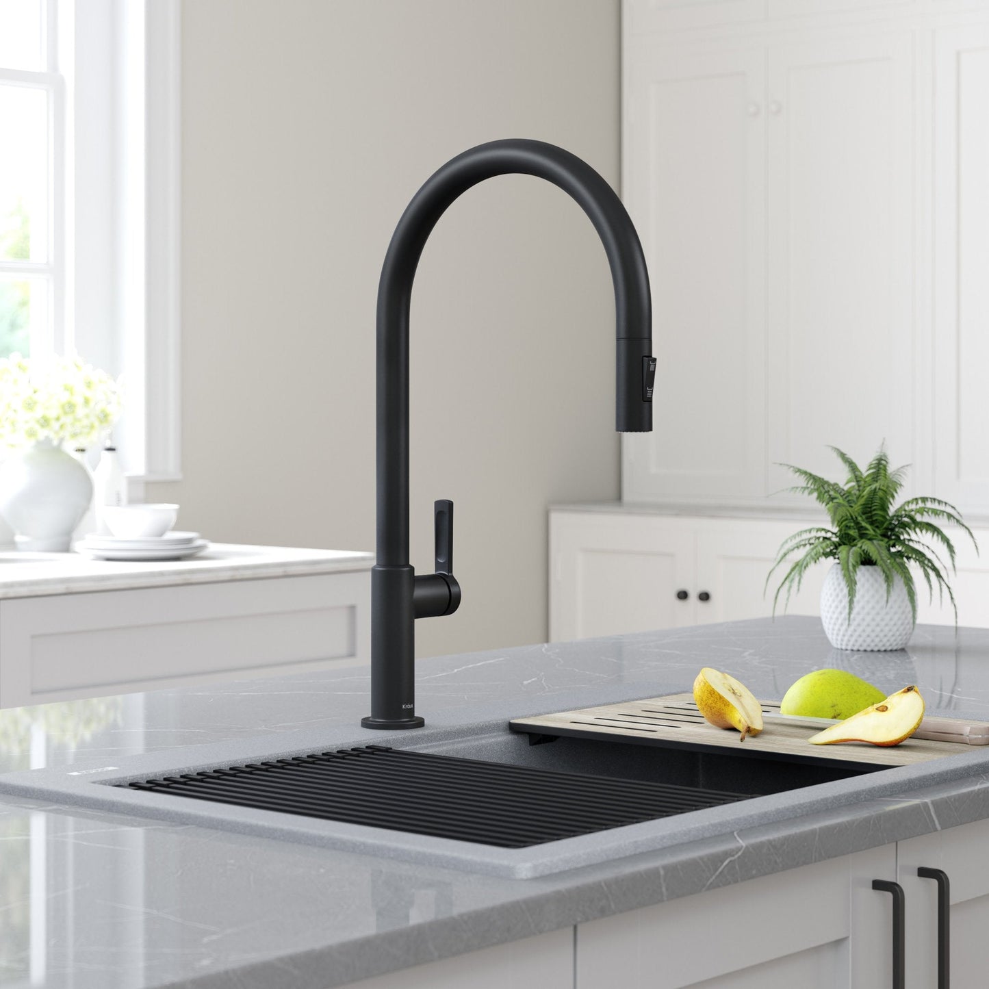 KRAUS Oletto High-Arc Single Handle Pull-Down Kitchen Faucet in Matte Black - KPF-2821MB