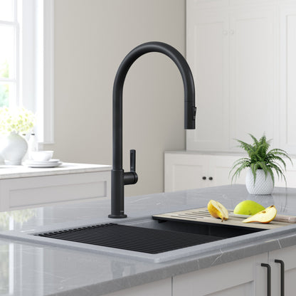 KRAUS Oletto High-Arc Single Handle Pull-Down Kitchen Faucet in Matte Black - KPF-2821MB