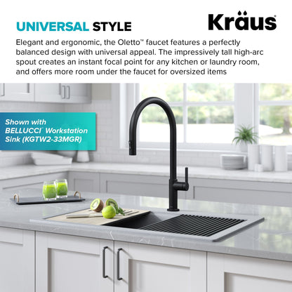KRAUS Oletto High-Arc Single Handle Pull-Down Kitchen Faucet in Matte Black - KPF-2821MB