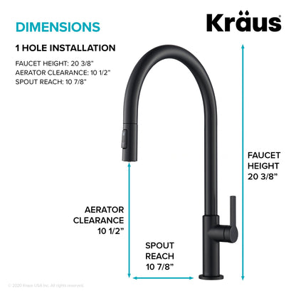 KRAUS Oletto High-Arc Single Handle Pull-Down Kitchen Faucet in Matte Black - KPF-2821MB