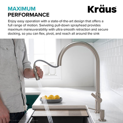 KRAUS Oletto High-Arc Single Handle Pull-Down Kitchen Faucet in Matte Black - KPF-2821MB