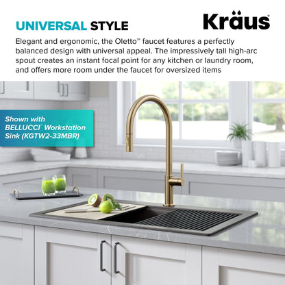 KRAUS Oletto High-Arc Single Handle Pull-Down Kitchen Faucet in Spot Free Antique Champagne Bronze - KPF-2821SFACB