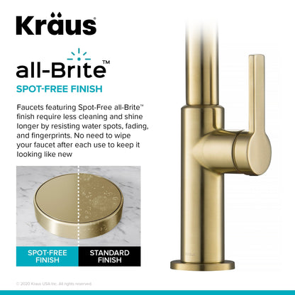 KRAUS Oletto High-Arc Single Handle Pull-Down Kitchen Faucet in Spot Free Antique Champagne Bronze - KPF-2821SFACB