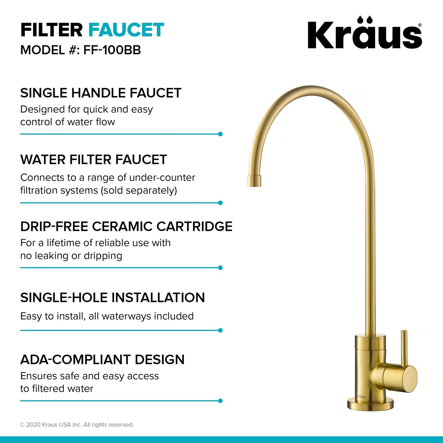 KRAUS Oletto Pull-Down Kitchen Faucet & Purita Water Filter Faucet in Brushed Brass - KPF-2620-FF-100BB