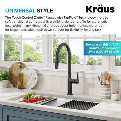 KRAUS Oletto Tall Modern Single-Handle Touch Activated with Pull Down Sprayer in Matte Black - KTF-3101MB