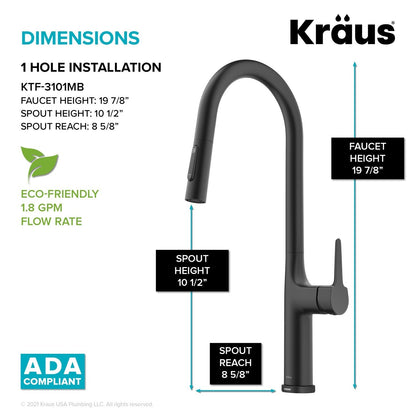 KRAUS Oletto Tall Modern Single-Handle Touch Activated with Pull Down Sprayer in Matte Black - KTF-3101MB