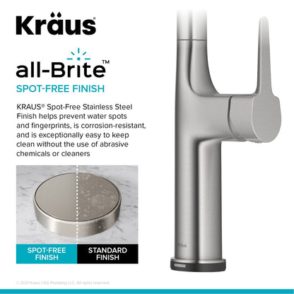 KRAUS Oletto Tall Modern Single-Handle Touch Activated with Pull Down Sprayer in Spot Free Stainless Steel - KTF-3101SFS
