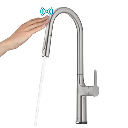 KRAUS Oletto Tall Modern Single-Handle Touch Activated with Pull Down Sprayer in Spot Free Stainless Steel - KTF-3101SFS