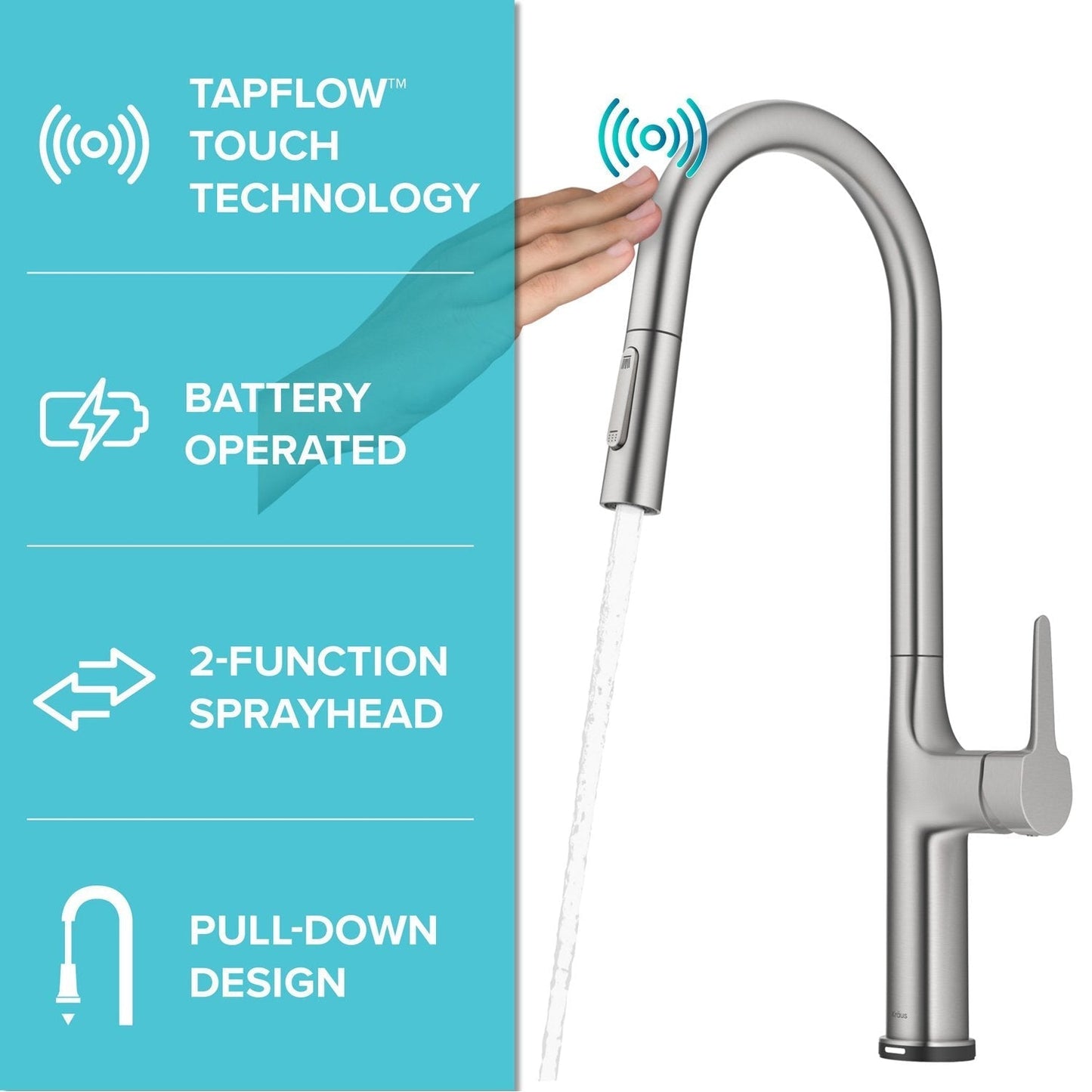 KRAUS Oletto Tall Modern Single-Handle Touch Activated with Pull Down Sprayer in Spot Free Stainless Steel - KTF-3101SFS