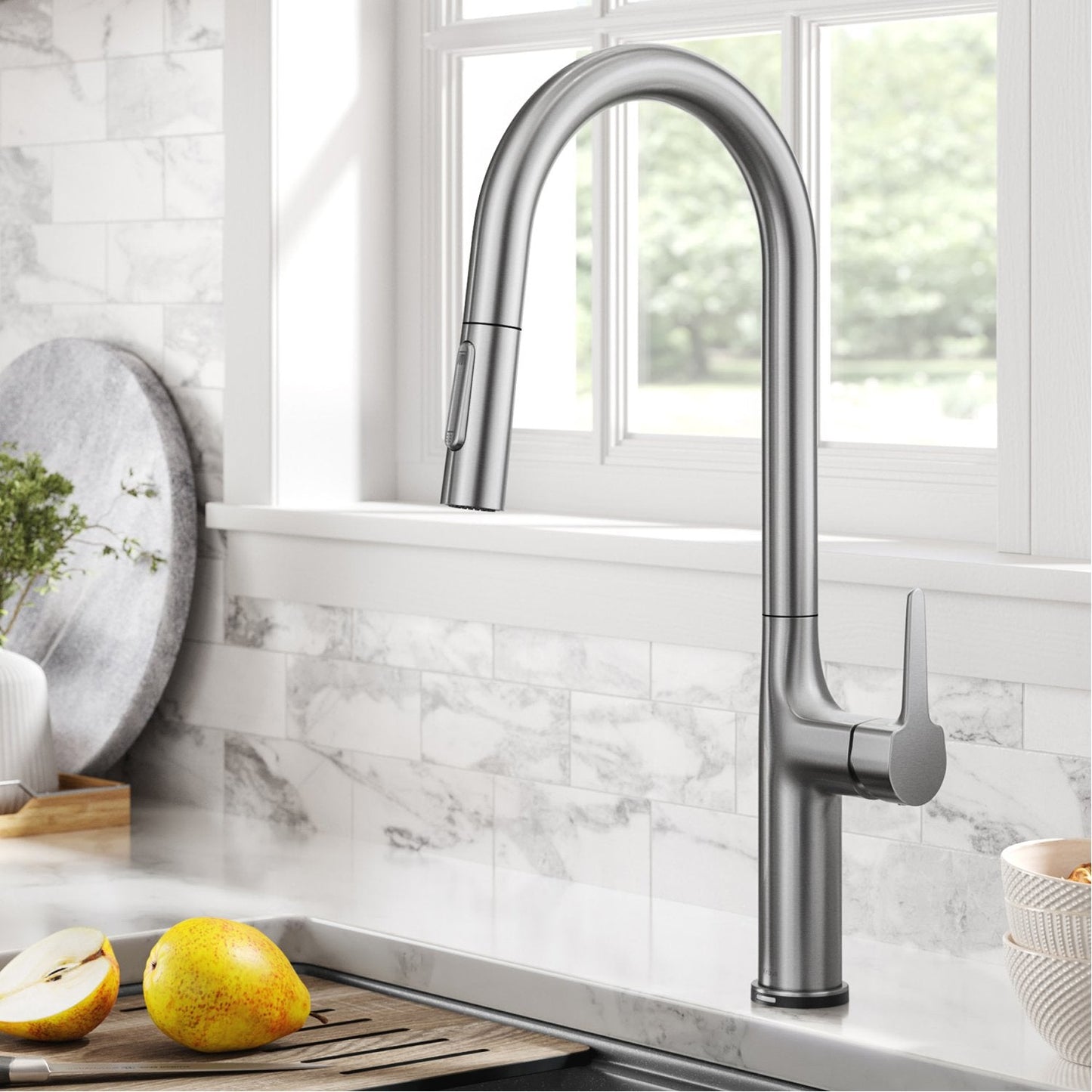 KRAUS Oletto Tall Modern Single-Handle Touch Activated with Pull Down Sprayer in Spot Free Stainless Steel - KTF-3101SFS