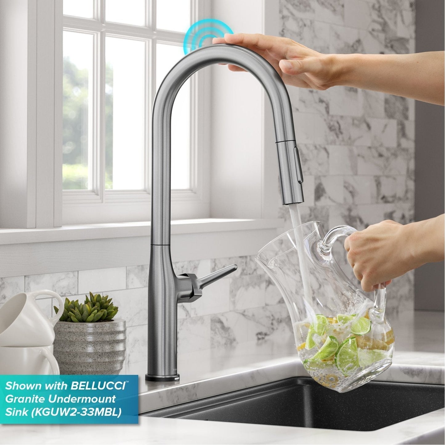 KRAUS Oletto Tall Modern Single-Handle Touch Activated with Pull Down Sprayer in Spot Free Stainless Steel - KTF-3101SFS