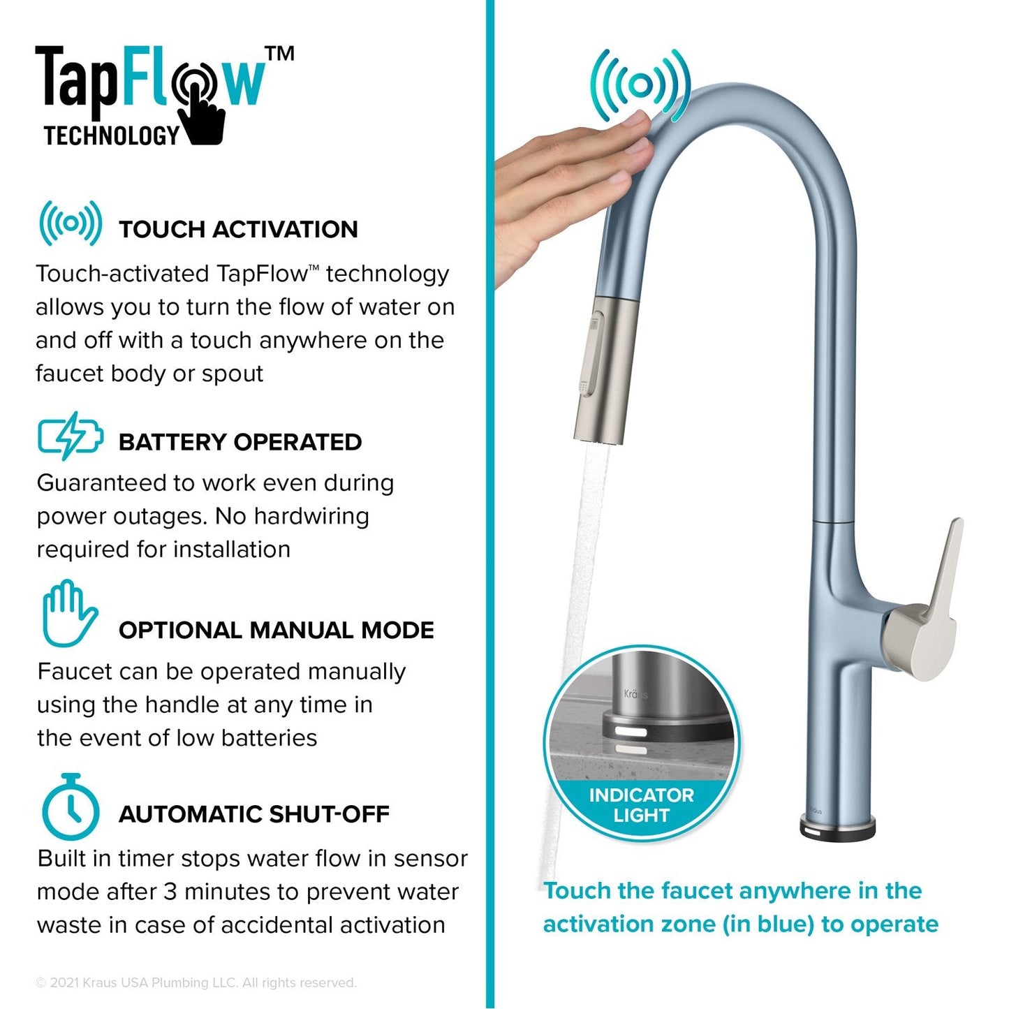 KRAUS Oletto Tall Modern Single-Handle Touch Activated with Pull Down Sprayer in Spot Free Stainless Steel - KTF-3101SFS