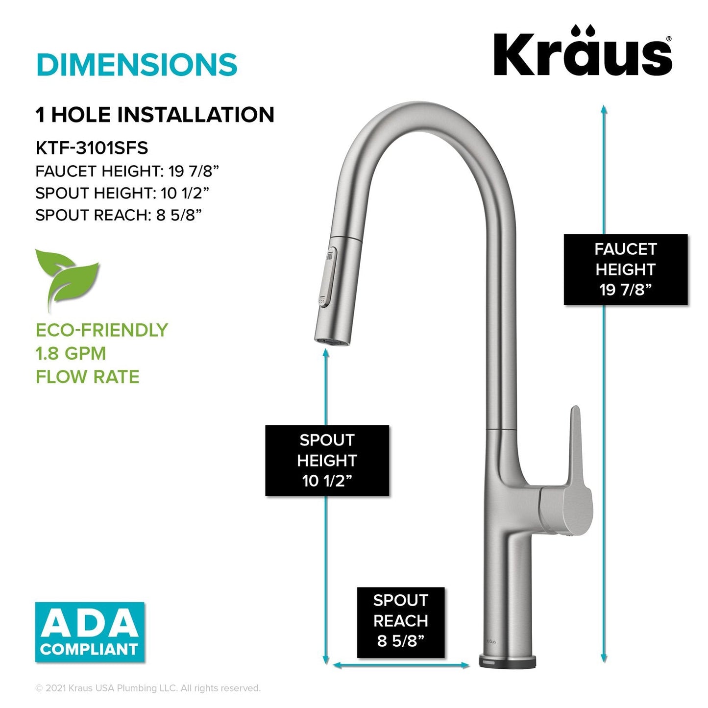 KRAUS Oletto Tall Modern Single-Handle Touch Activated with Pull Down Sprayer in Spot Free Stainless Steel - KTF-3101SFS