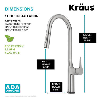 KRAUS Oletto Tall Modern Single-Handle Touch Activated with Pull Down Sprayer in Spot Free Stainless Steel - KTF-3101SFS