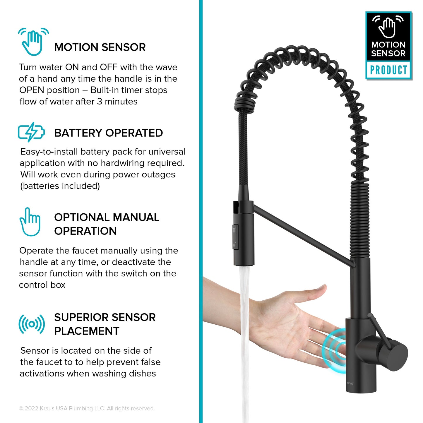 KRAUS Oletto Touchless Pull-Down Single Handle Faucet in Matte Black - KSF-2631MB