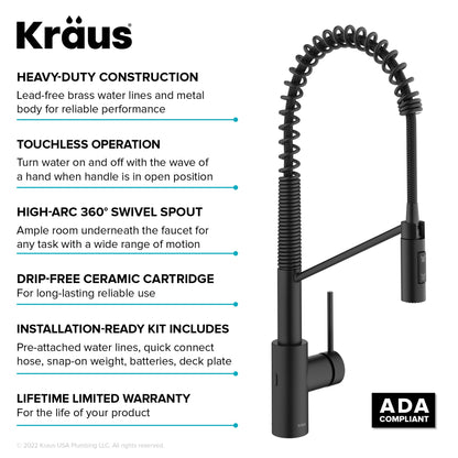 KRAUS Oletto Touchless Pull-Down Single Handle Faucet in Matte Black - KSF-2631MB