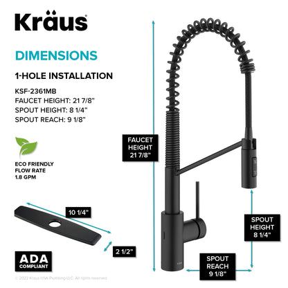 KRAUS Oletto Touchless Pull-Down Single Handle Faucet in Matte Black - KSF-2631MB