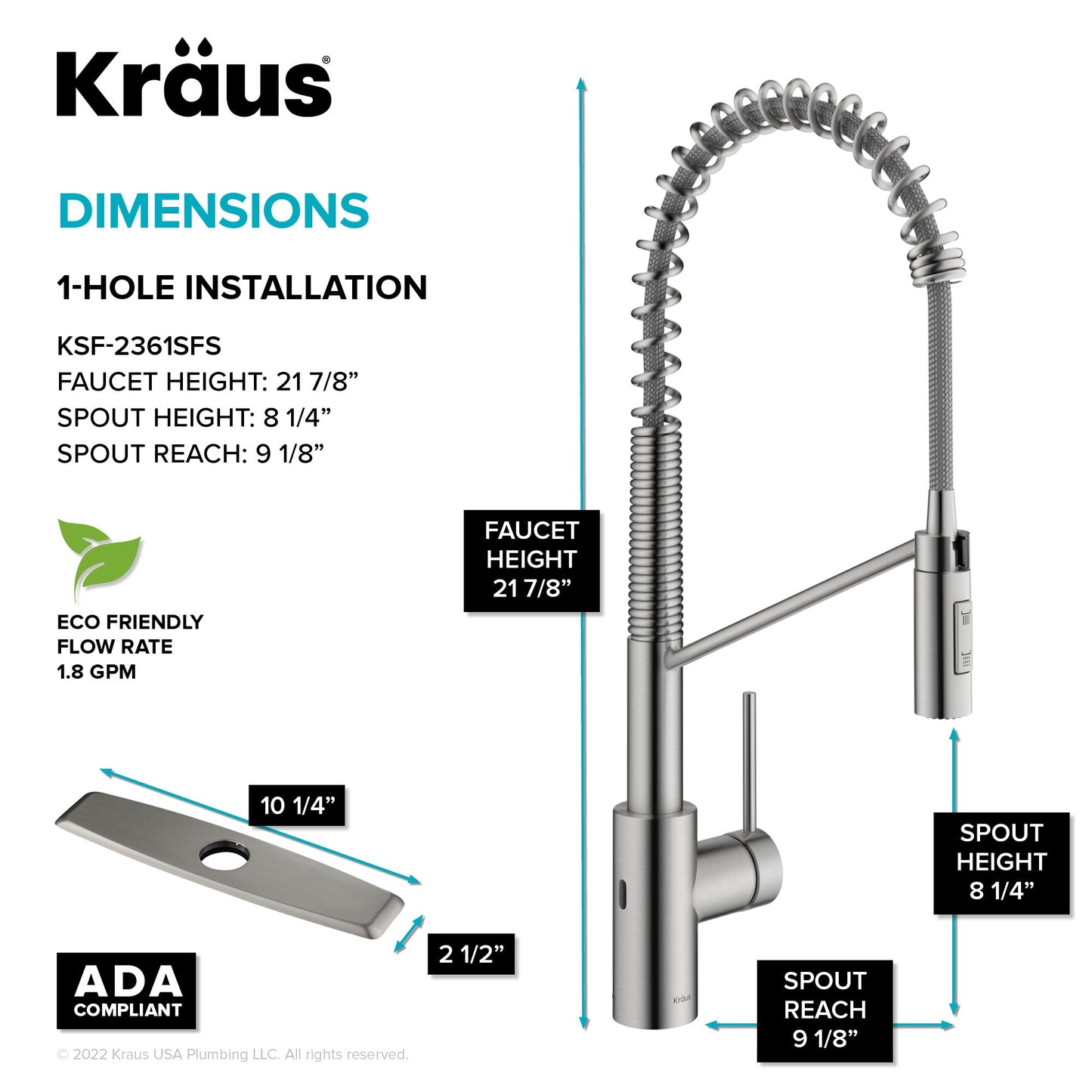 KRAUS Oletto Touchless Pull-Down Single Handle Faucet in Spot Free Stainless Steel - KSF-2631SFS