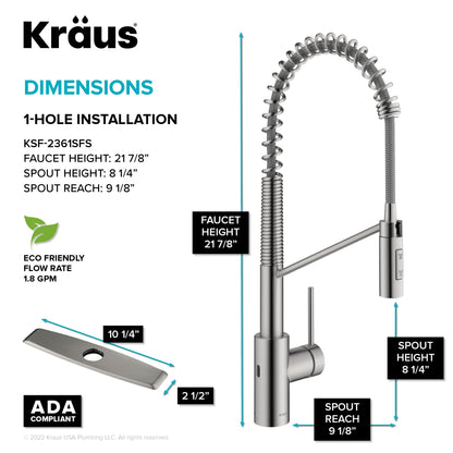 KRAUS Oletto Touchless Pull-Down Single Handle Faucet in Spot Free Stainless Steel - KSF-2631SFS