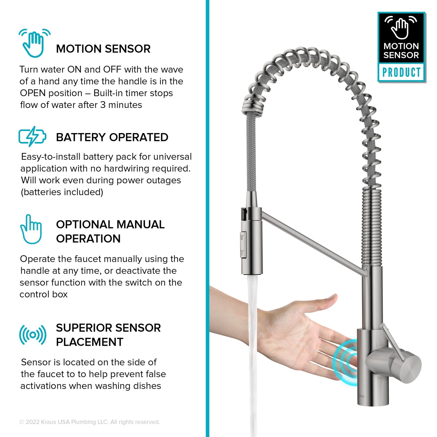 KRAUS Oletto Touchless Pull-Down Single Handle Faucet in Spot Free Stainless Steel - KSF-2631SFS