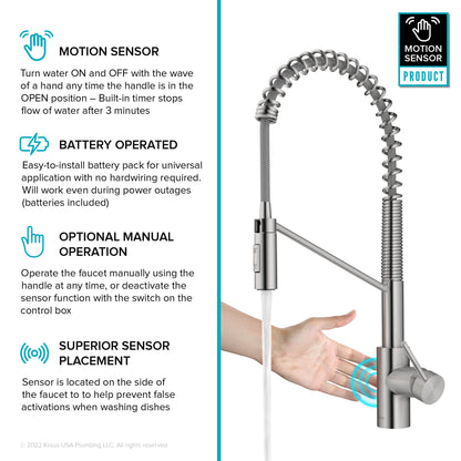KRAUS Oletto Touchless Pull-Down Single Handle Faucet in Spot Free Stainless Steel - KSF-2631SFS