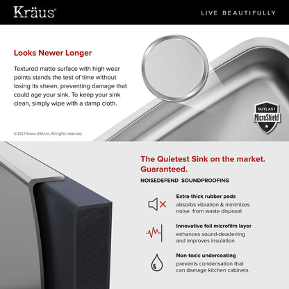 KRAUS Outlast MicroShield 16 Gauge Stainless Steel Undermount Kitchen Sink - KBU14E