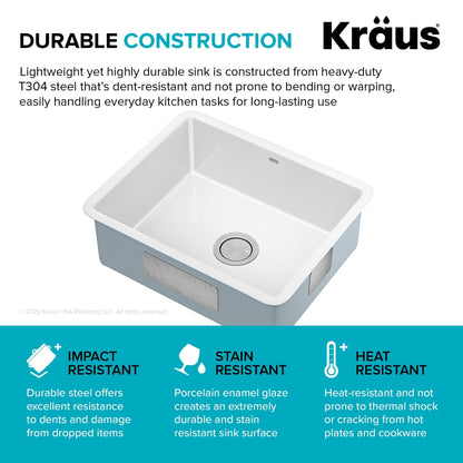 KRAUS Pintura 21" Undermount Enameled Single Bowl Kitchen Sink in White - KE1US21GWH