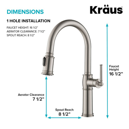 KRAUS Sellette Traditional Single Handle Pull-Down Kitchen Faucet in Spot Free Stainless Steel