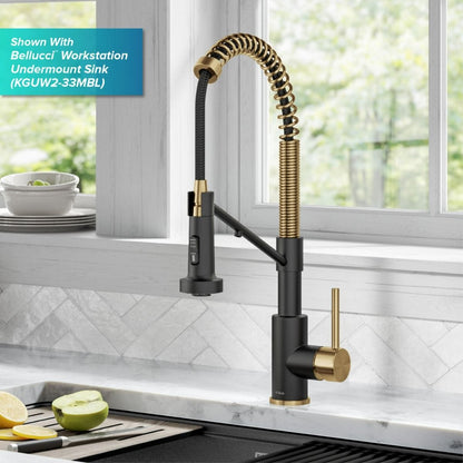 KRAUS Single Handle Kitchen Faucet with Integrated Dispenser for Water Filtration in Brushed Brass & Matte Black - KFF-1610BBMB