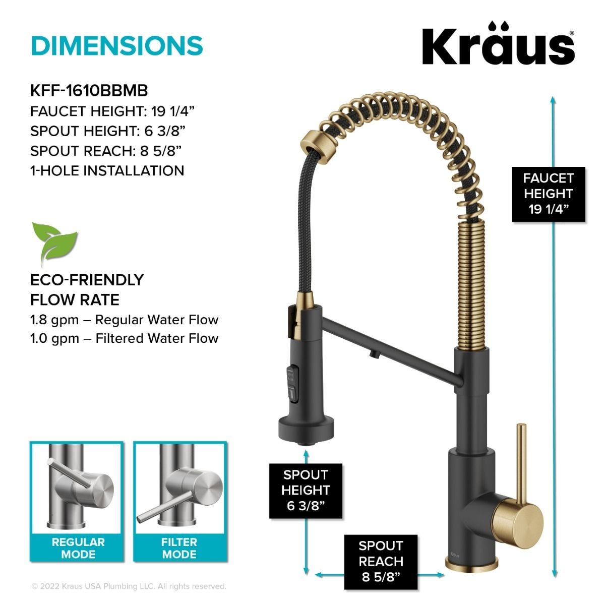 KRAUS Single Handle Kitchen Faucet with Integrated Dispenser for Water Filtration in Brushed Brass & Matte Black - KFF-1610BBMB