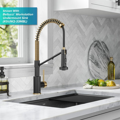 KRAUS Single Handle Kitchen Faucet with Integrated Dispenser for Water Filtration in Brushed Brass & Matte Black - KFF-1610BBMB