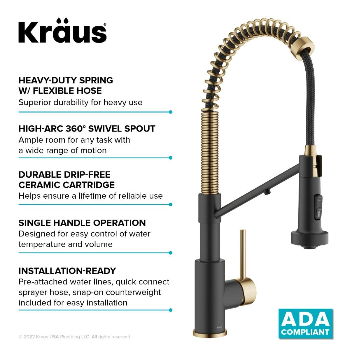 KRAUS Single Handle Kitchen Faucet with Integrated Dispenser for Water Filtration in Brushed Brass & Matte Black - KFF-1610BBMB