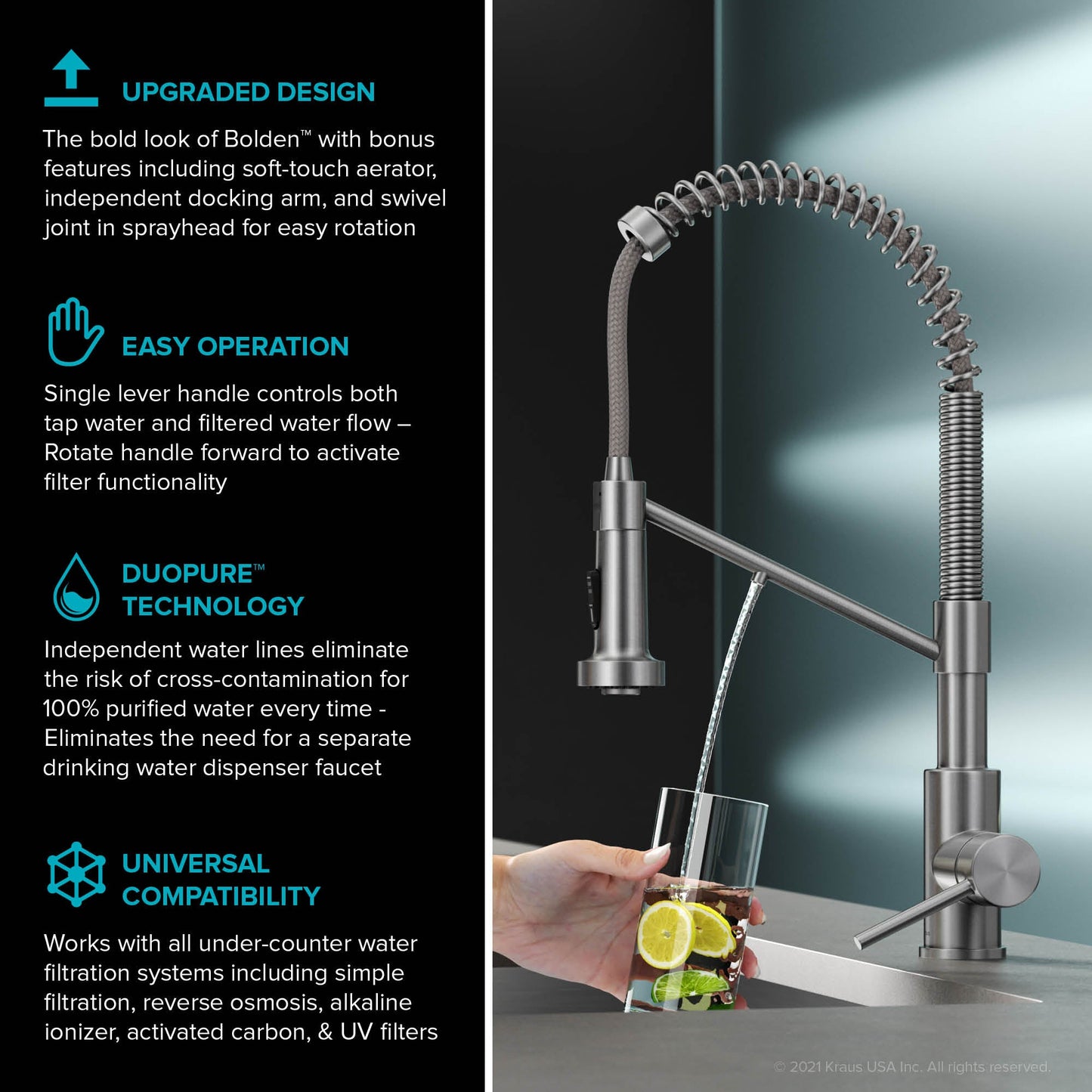 KRAUS Single Handle Kitchen Faucet with Integrated Dispenser for Water Filtration in Brushed Brass & Matte Black - KFF-1610BBMB